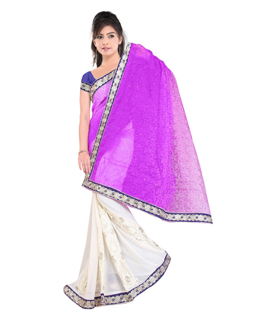 Half Saree Online Shopping – Purple And White Saree